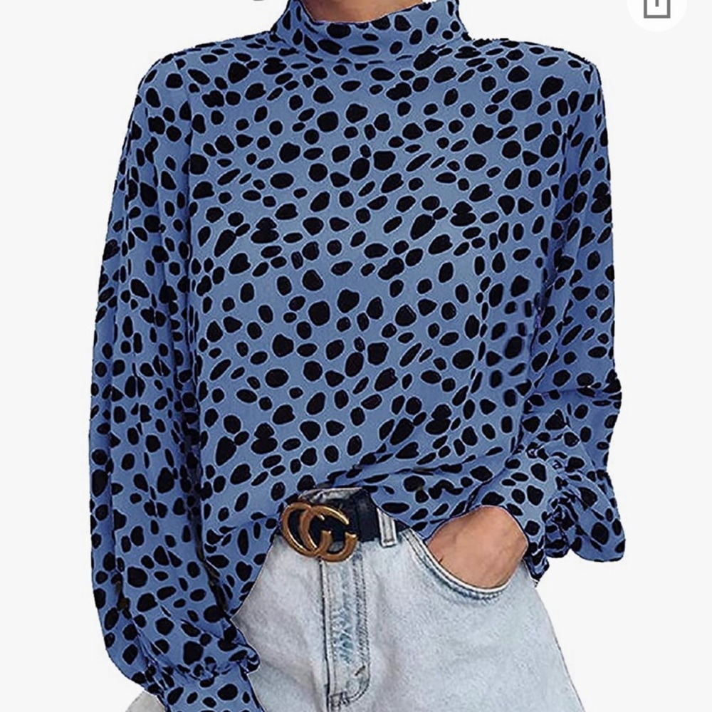 Womens Long Sleeve Turtleneck Blouse Leopard Print Loose Nightout Shirt